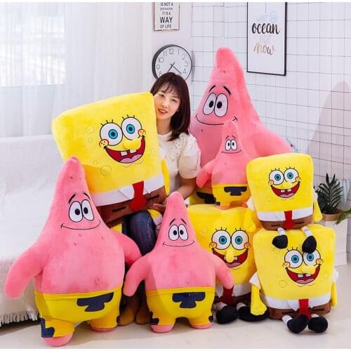 New Kids Soft Stuffed Animals Sponges Plush Toys Baby Pillow Bobs Patrick Star Animal Cartoon Doll Cotton Cushion For Children