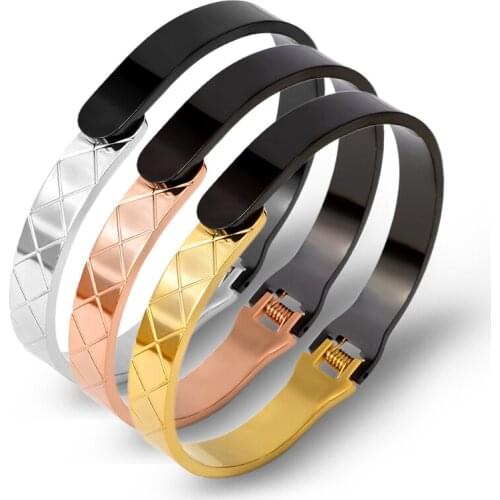 Famous Brand Cross Pattern Cuff Bangles & Bracelets For Women Wristband Black Gold Bangles Stainless Steel Pulseiras