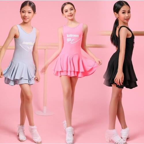Latin Dance Dress Girls Fashion Letter Printed Sleeveless Dresses Tango Rumba Salsa Cha Cha Samba Practice Wear Kids DNV13209