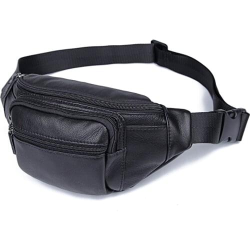Men Oil Wax Genuine Leather Fanny Pack Vintage Casual Travel Cell/Mobile Phone Sling Chest Bag Male Waist Bag- 2 Size Choose