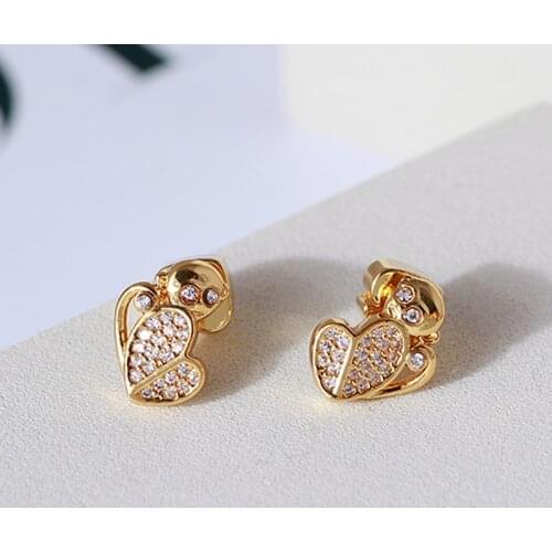 Simple European and American style interesting lovely love little monkey modeling inlaid exquisite small earrings girl