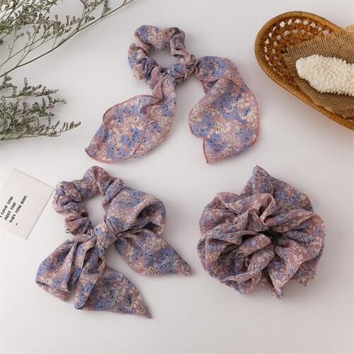 2021 Summer New Purple Print Flower Ponytail Hair Ties Rubber Band Hair Accessories Elastic Hair Bands