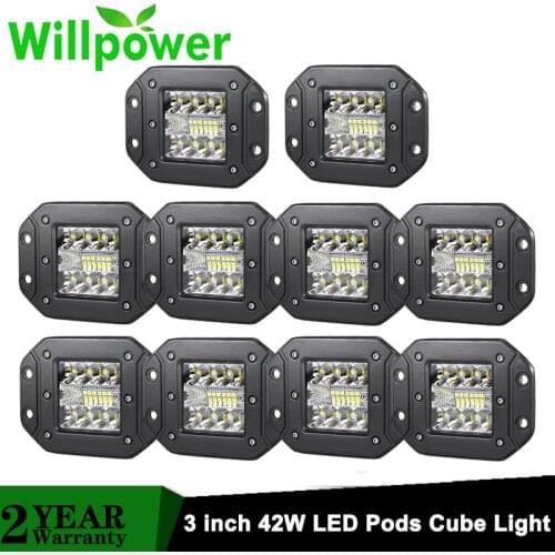 Willpower 2/10PCS 3 Inch Bumper Flush Mount LED Work Lights Spot Offroad ATV UTV SUV Car Truck LED Pods Cube 4X4 Driving Lamp