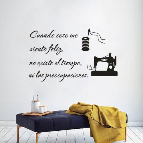 Spanish Sewing Texts Vinyl Decal When I sew I feel happy Quote Wall Sticker Clothes Shop Décor Sewing Machine Wall Poster AZ823