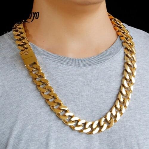 Heavy Mens Necklace Classic Goldtone Chunky Cuban Curb Link Chain 20MM Wide Necklace 316L Stainless Steel Best Friends Jewelry