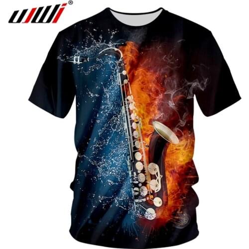 UJWI Summer Tops Tees 3D Printed Saxophone T Shirts Casual Men/Women Wear Fashion Streetwear O-neck T-shirt Plus Size Punk