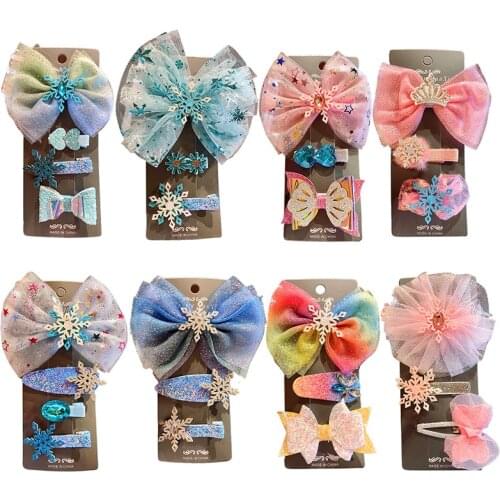 3/4 Pcs/set Hair Clip Cute Hair Accessories Girl Bow Snowflakes Hair Clip Headwear Cute Colored Hair Accessories Baby Gifts