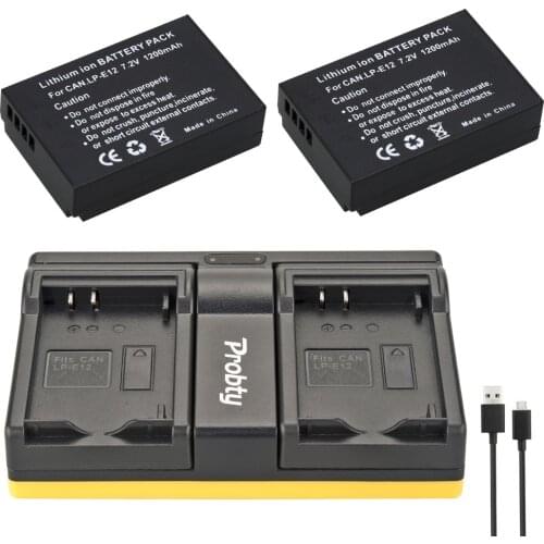 Probty 2PCS LP-E12 LP E12 Camera Battery + USB Dual Charger For Canon EOS M M2 100D Kiss X7 Rebel SL1 EOS M10 DSLR