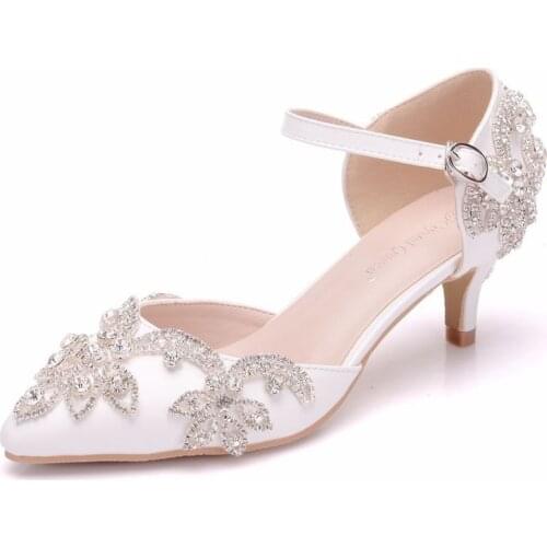 Women sandals wedding Party PU Rhinestones Buckle Strap 5.5CM Thin High heels Pointed Toe sandal for women shoes size 35-42