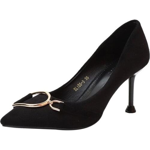 Women pumps Flock Slip On 5.5CM 8CM Thin Heels High heels Pointed Toe Shallow shoes for women women shoes 2020 size 35-42 black