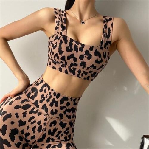 Women Workout Sport Bra Tops Leopard Yoga Vest Shockproof Push Up Running Gym Fitness Brassiere