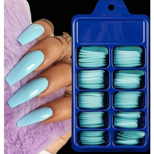 100 Pcs /box False Nail Tips Full Cover Long Ballet False Nail Art Manicure Candy Color Nail Art Fake Nails Nail Decor Manicure
