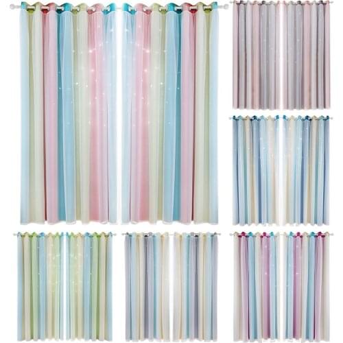 100x250CM Romantic Rainbow Color Sheer Curtain Girl Kids Bedroom Full Blackout Window Drapes Hollow Star Curtain Home Decor