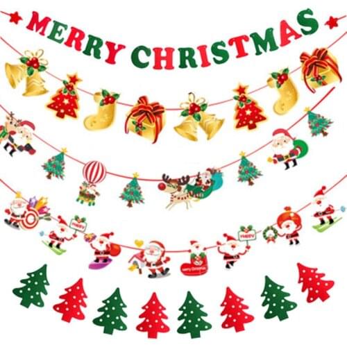2020 Christmas Series Cartoon Santa Claus Tree Snowflake Deer Letter Banner Flag Merry Christmas Day Party Supply Decorations