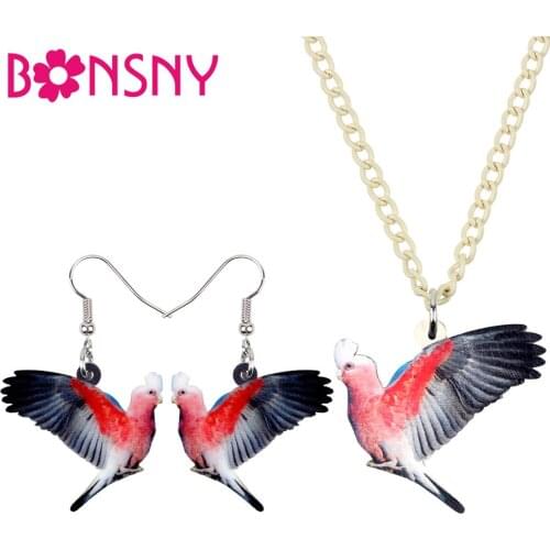 Bonsny Acrylic Lovely Australian Gala Parrot Bird Necklace Earrings Jewelry Sets For Children Girls Charms Party Gift Decoration