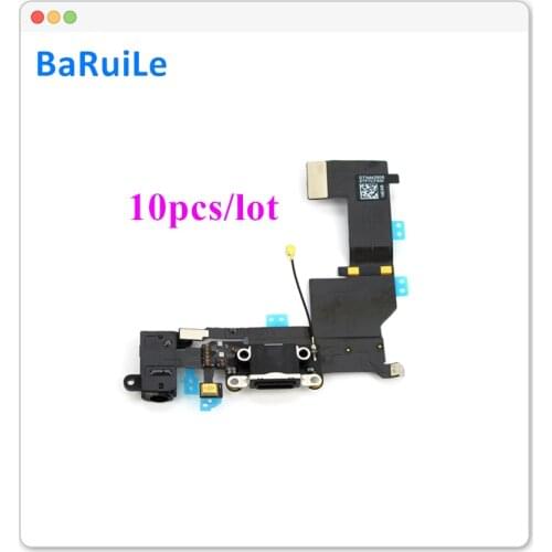BaRuiLe 10pcs Charging Port Flex Cable for iPhone 5S USB Dock Connector Charger Ports with Mic Headphone Audio Jack Repair Parts