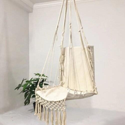 Nordic Style Hammock Safety Beige Hanging Hammock Chair Swing Rope Outdoor Indoor Hanging Chair Garden Seat for Child Adult