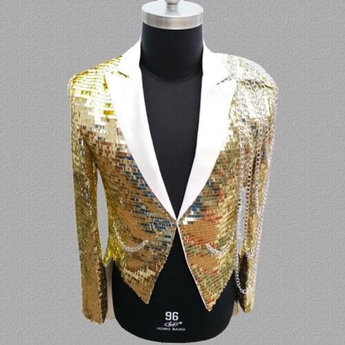 Sequins blazer men Tuxedo suits designs jacket mens stage costumes for singers clothes dance star style dress gold silver