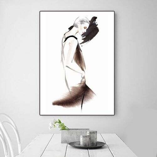 Citon Fashion Woman Scandinavian Canvas Art Oil Painting Artwork Poster Picture Wall Decor Modern Home Living room Decoration