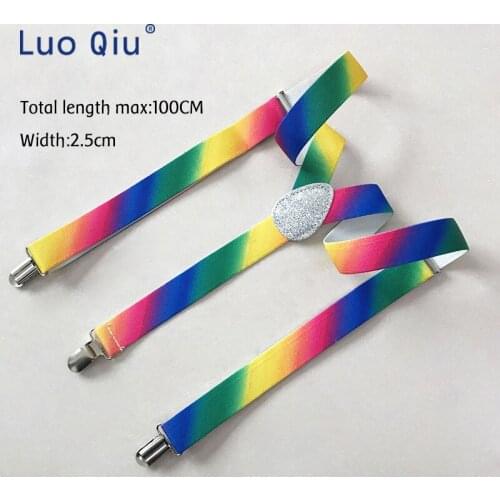 Hot-pin gradient rainbow pattern sling 2.5cm wide 40in stylish mans clip elastic slender waistband sling