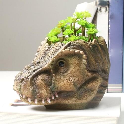 Resin Dinosaur Head Flower Pot Desktop Decor Animal Planter Home Living Room Crafts Ornaments