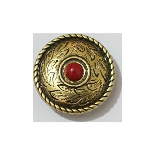 KB301) Wholesale 50pc 1" Western Prairie Dust Round Concho w/Red Turquoise Stone Concho Antique-Bronze