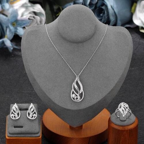 Exquisite Small Jewelry Set 3 PCS Necklace Earrings Ring Cubic Zirconia Fashion Bridal Jewellery For Women Wedding
