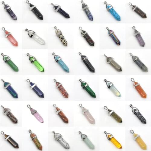 Natural Stone Pendant Healing Crystal Point Necklaces Quartz Pendulum Column Reiki Chakra Gemstones For Making Jewelry 25pcs/Lot