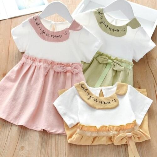 Girls summer dress cute Bow print short sleeve soft dresses children fashion princess costume girl clothes party