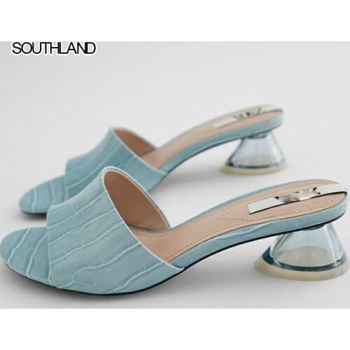 SOUTHLAND summer ins fashion blogger vintage leather sexy square head stiletto high-heeled slippers women shoes