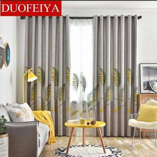 Nordic Leaves Small Fresh Linen Embroidery Curtains for Living Dining Room Bedroom