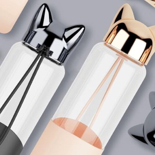 Cute Fox Glass Water Bottle BPA Free 320ML Transparent Bottle Tour Sport Style Non-slip Drinkware Cat claw cup A1