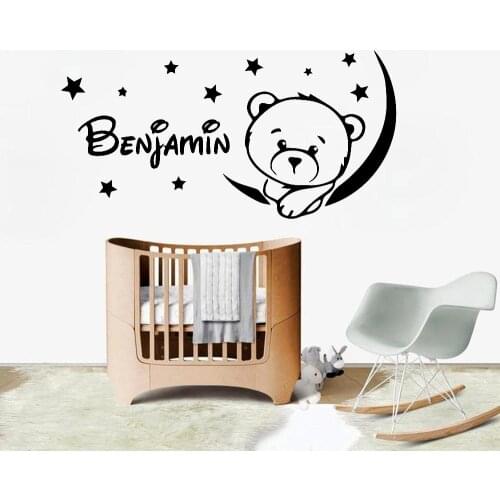 Lovely Bear Wall Stickers Nursery Personalized Kids Name Home Decoration Wall Decals For Child Baby Room Vinyl Wall Paper Y450