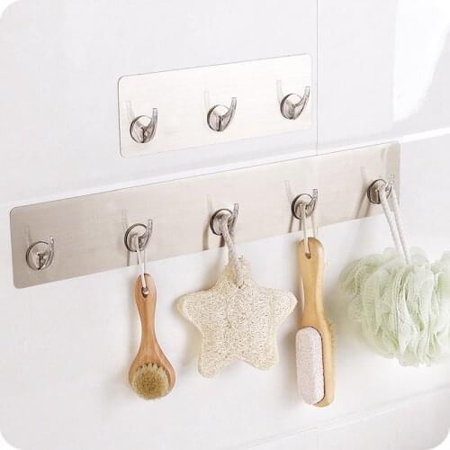 Silver Color Wall Hook Hanger Waterproof Strong Sticking Self Adhesive Kitchen Wall Hook Clothes Towel Hat Hook Shelf Rack