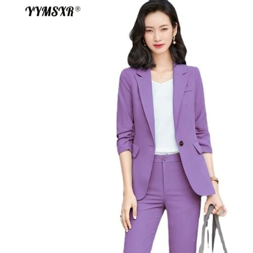 2021 New Spring and Autumn Plus Size Womens Suit Office Overalls Formal Wear High-quality Slim Nine-point Pants Two-piece Women