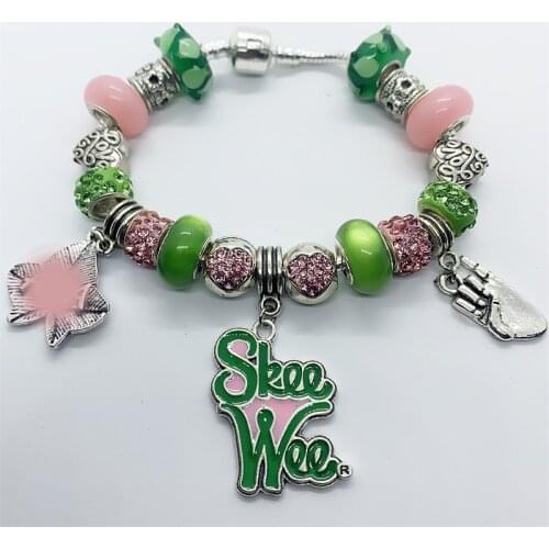 New Greek society ALPHA sorority jewelry rhinestone metal pendant big hole beads bracelet