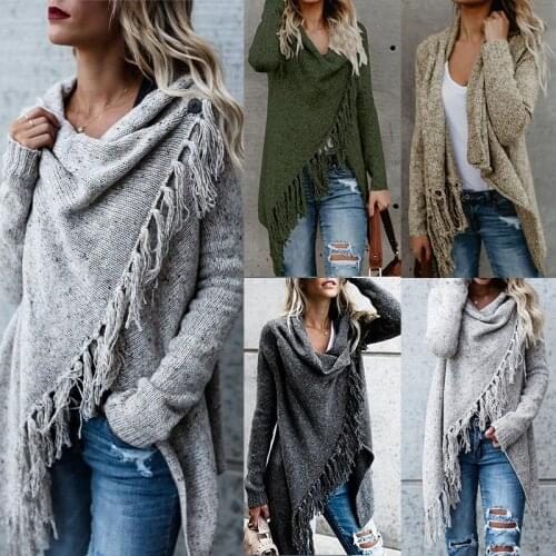 Fall / winter 2020 European and American womens large size fashionable tassel knitted sweater coat