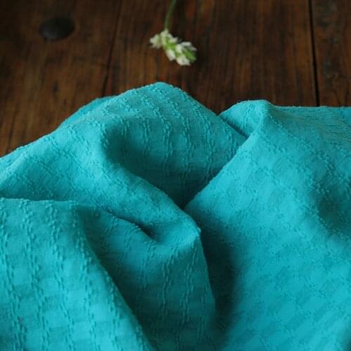 Pin Jacquard Linen Cotton material Lake blue fabric High-grade Dress robes clothing overclothes patchwork