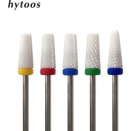HYTOOS White Ceramic Tepered Nail Drill Bits 3/32" Rotary Burr Manicure Cutters Electric Drill Accessories Milling Cutter Tools