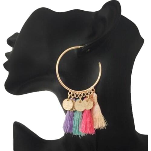 Bohemia Circle Sequins Tassel Earrings Fan-shaped Tassel Cotton Earrings Women Jewelry For Party Girl Handmade Dangle Earrings