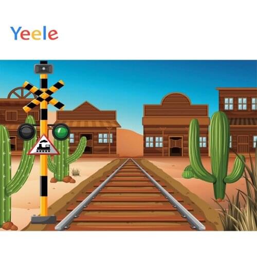 Cartoon Desert Cactus West Wild Cowboy Train Track Vintage House Baby Birthday Backdrop Vinyl Photographic Background Photozone