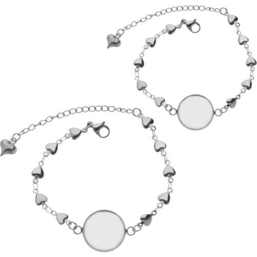 XINYAO 5pcs/lot Stainless Steel Heart Bracelet With 14mm 16mm 18mm 20mm Gem Bottom Tray Charm Bracelet For DIY Jewelry Findings