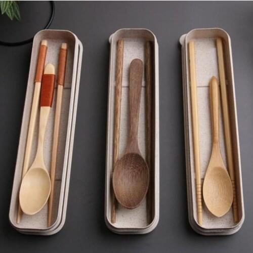 Healthy Japanese Style Wooden or Bamboo Chopsticks Spoon Dinnerware Cutlery Set Outdoor Travel Flatware With Box SN3680