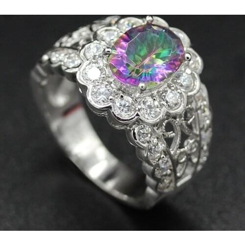 Fleure Esme Rock Engagement wedding jewelery rings for women dropshipping Rainbow Cubic Zirconia Rhodium Plated R791 size 6 7 8