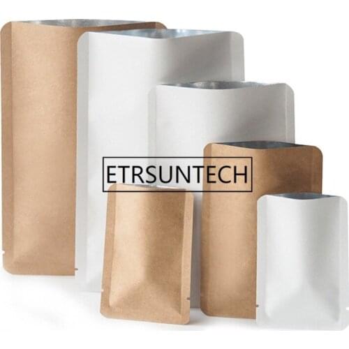 2000pcs/lot Kraft paper Small Food Storage Packaging Pouches Pure Aluminum Foil Open Top Vacuum Bags Heat Seal For Coffee Tea