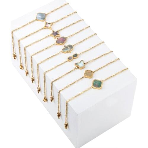 5pcs/ pack butterfly five-pointed star mirror shell crystal chain charms women bracelet wedding birthday gift dainty jewlery