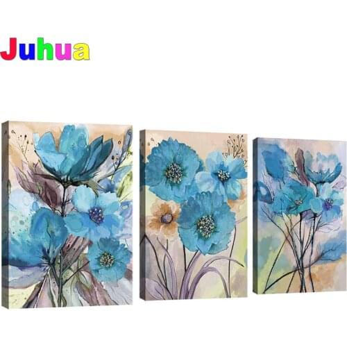 Diamond Mosaic Abstract Wall Art Blue Flower Pattern Diamond Painting 5d diy Full Round drill Embroidery Pictures Of Rhinestone