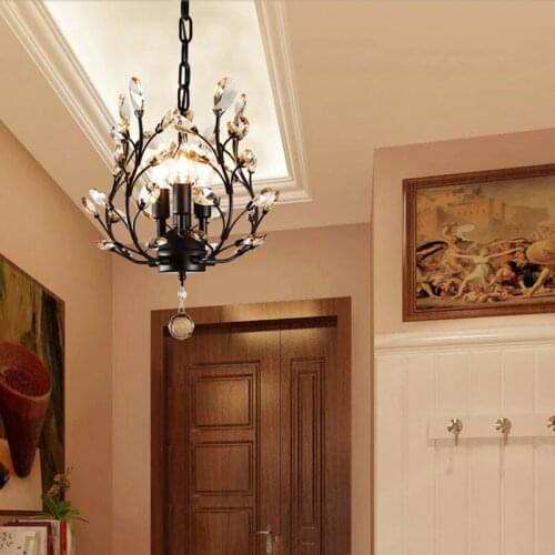 American retro creative personality crystal E14 LED 3 lights chandelier for living room bedroom corridor aisle porch restaurant