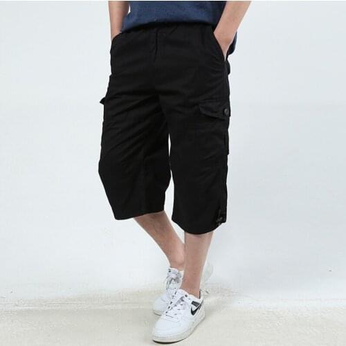 Cargo pants men zipper loose calf-length pants pockets boys pants high quality cotton plus size casual straight male work pants