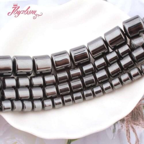Natural Black Hematite Drum Smooth Loose Spacer Natural Stone Beads For DIY Necklace Bracelet Jewelry Making Strand 15" 6/8/10MM